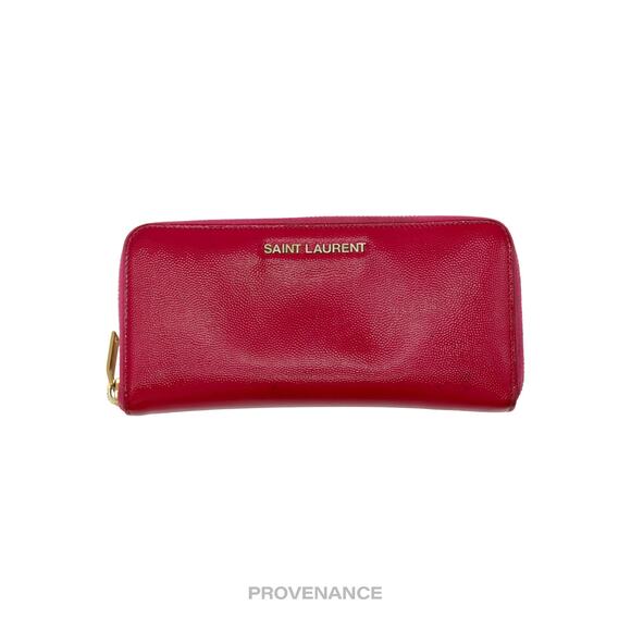 🔴 Saint Laurent Paris SLP Logo Long Wallet - Pink Leather - Picture 1 of 9